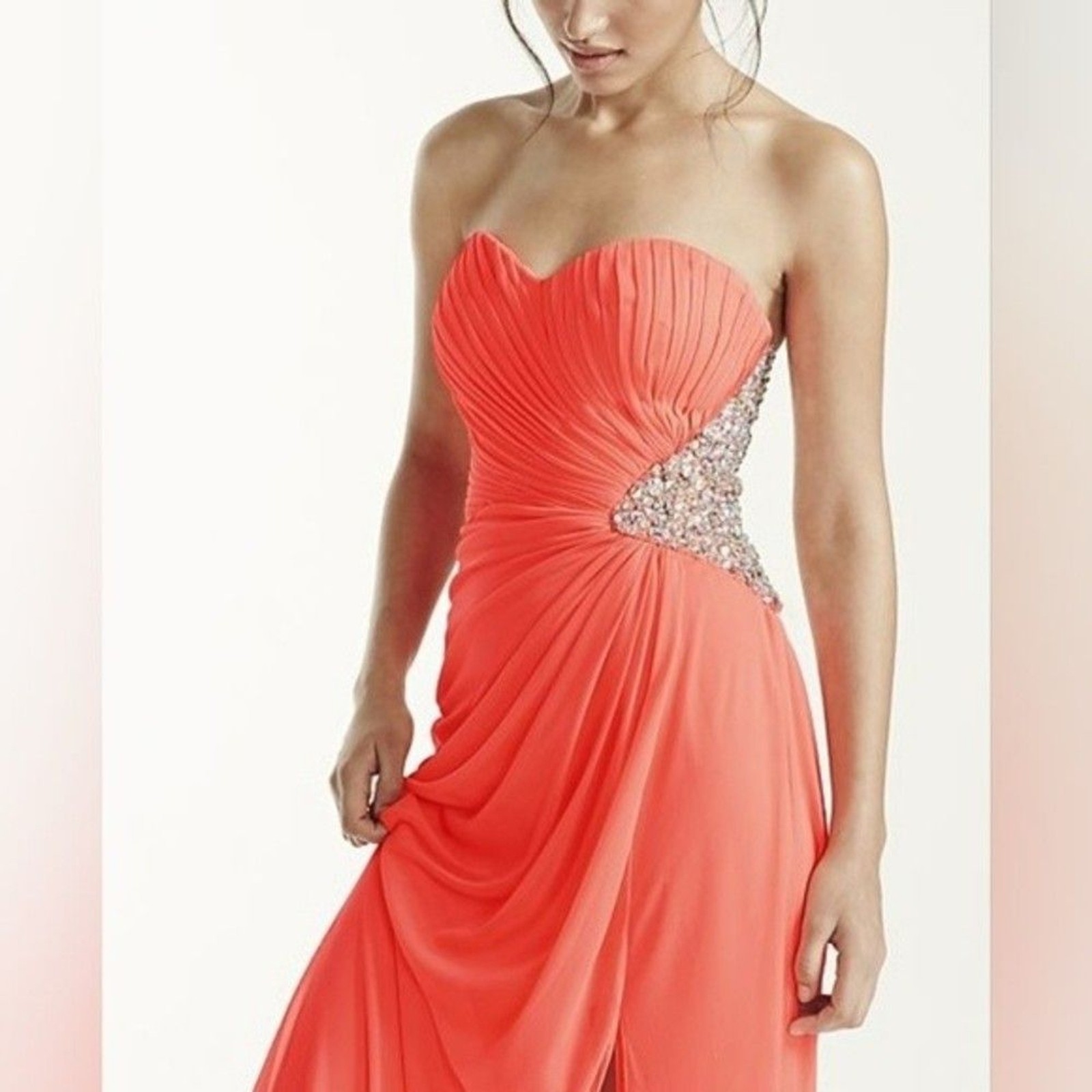 Morgan & Co. Coral Strapless Sweetheart Formal Dress
