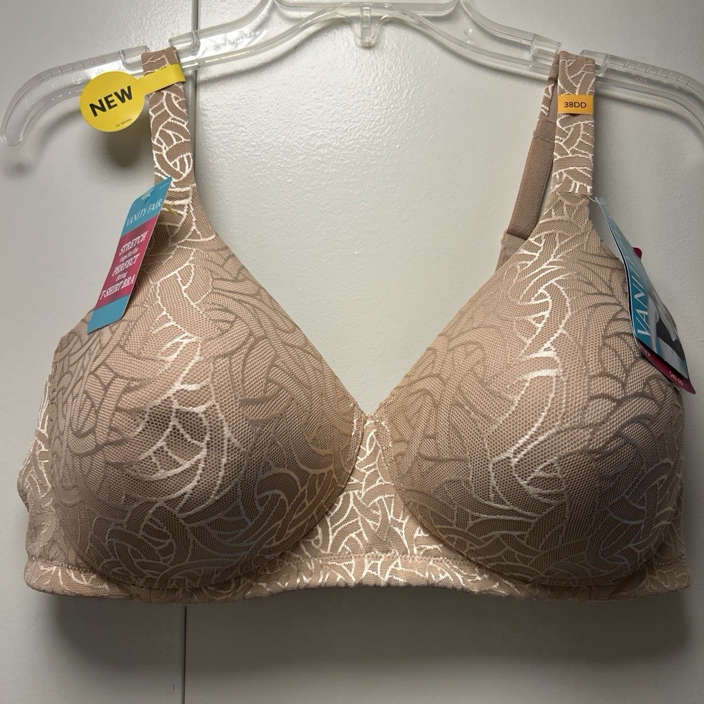 Vanity Fair Beauty Back 38DD Beige Floral Wireless Full Coverage T-Shirt Bra