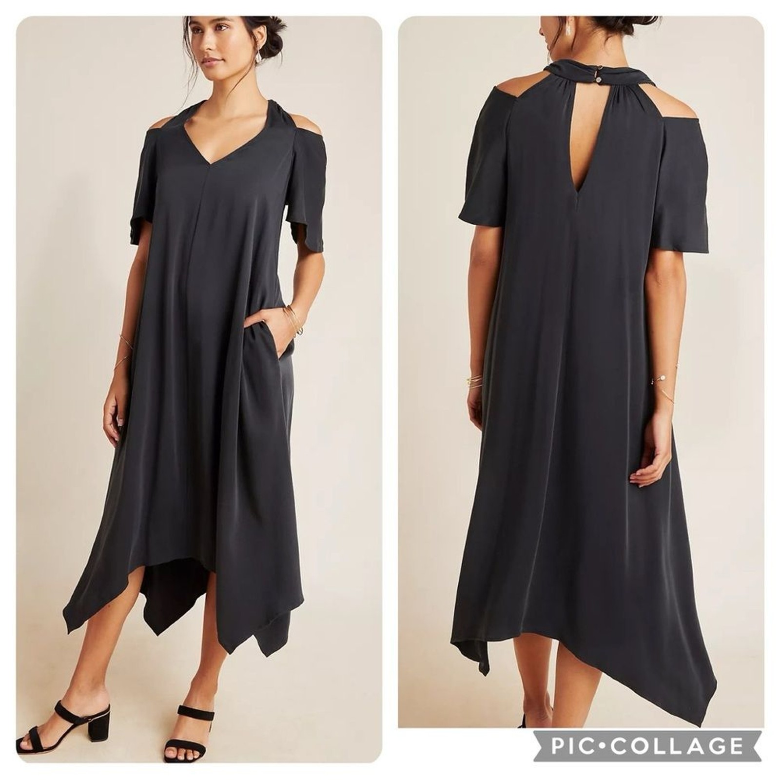 Anthropologie Maeve Georgina Streamlined Silhouette Pockets Midi Dress Sz S