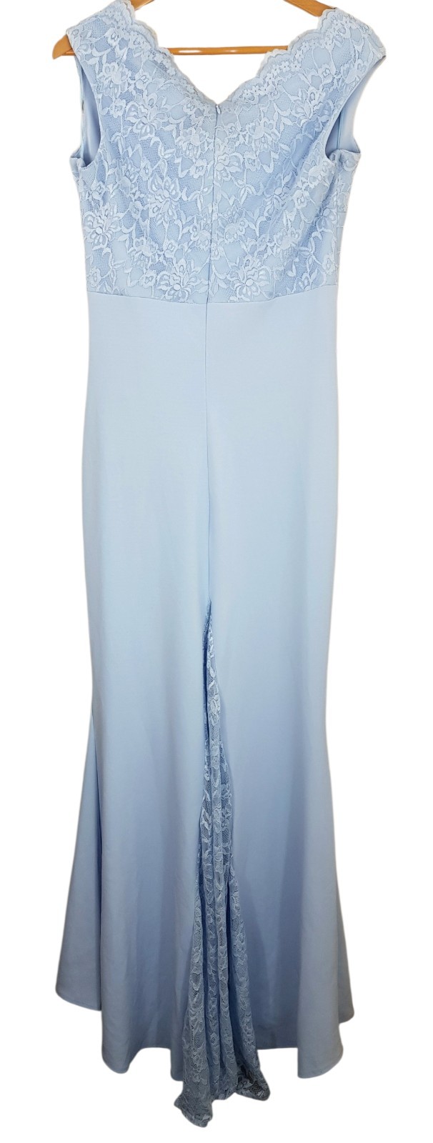 New Quiz Pale Blue Bardot Fishtail Lace Maxi Dress Size 16 RRP £69.99