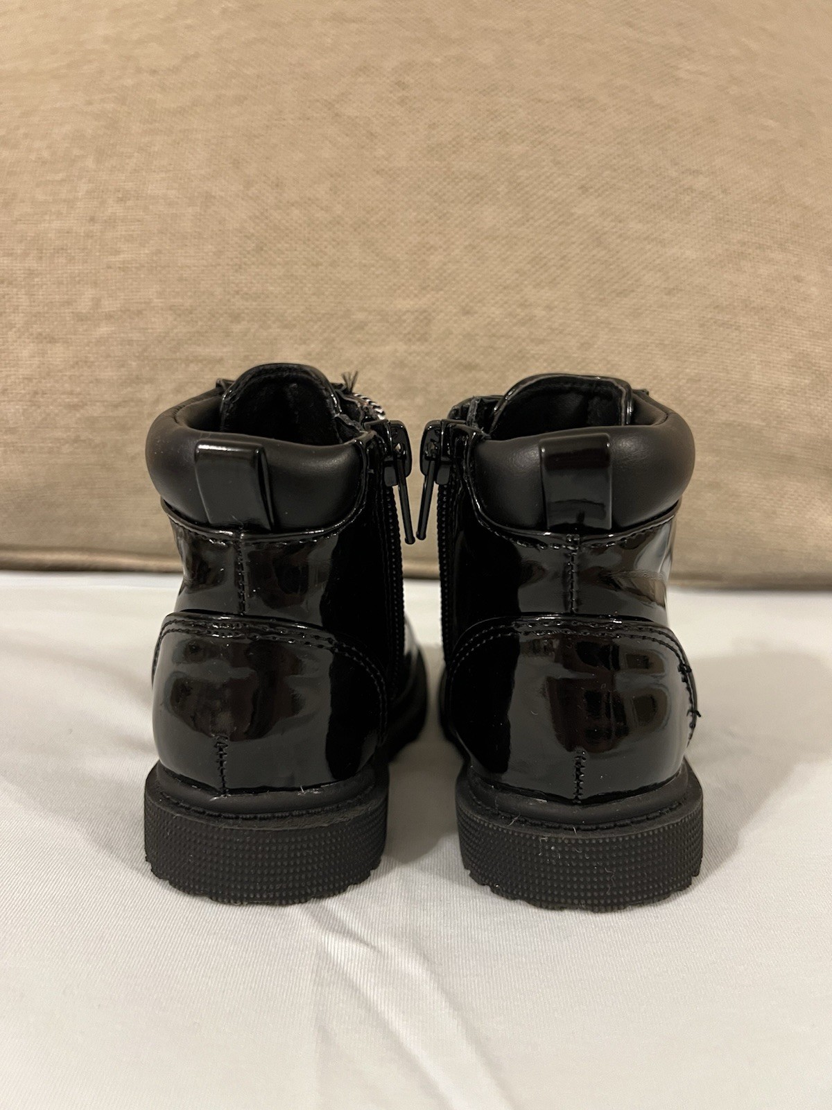 Wonder Nation Unisex Kids Black Combat Ankle Boots Size 4 Lace-Up Side Zipper