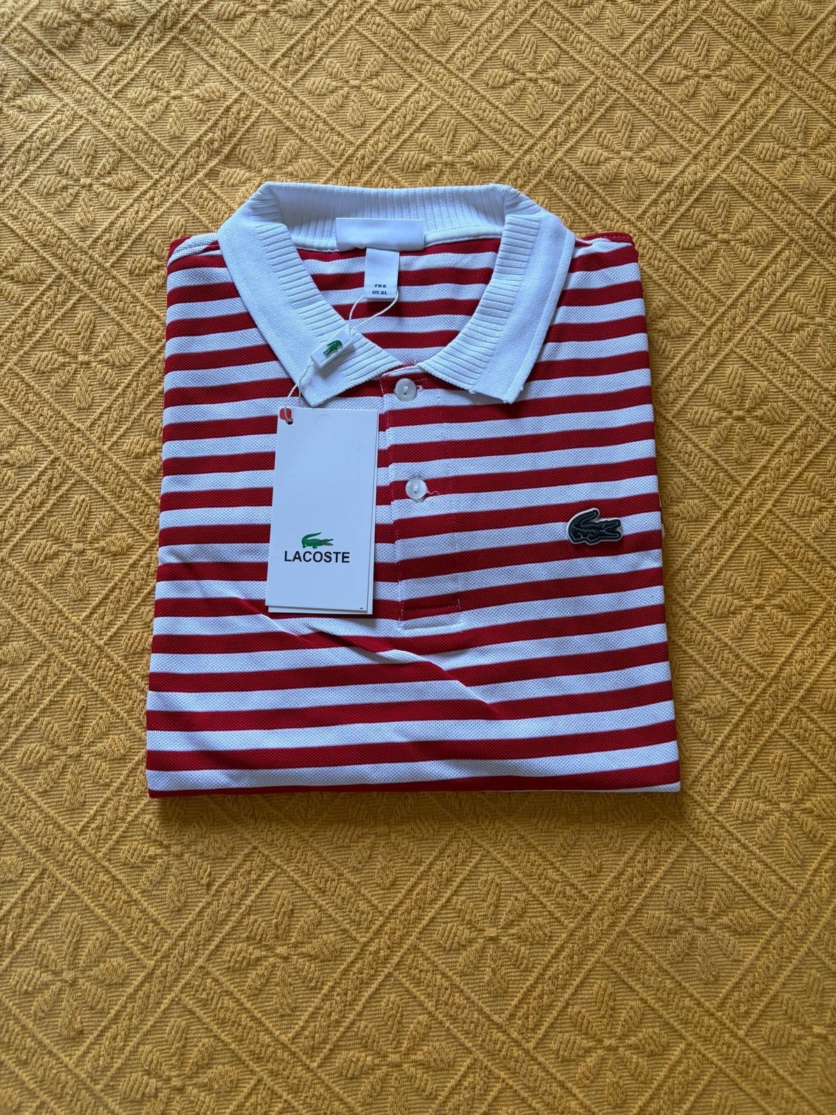 Lacoste Mens White Red Stripes Polo Shirt Size XL Regular Fit FR 6