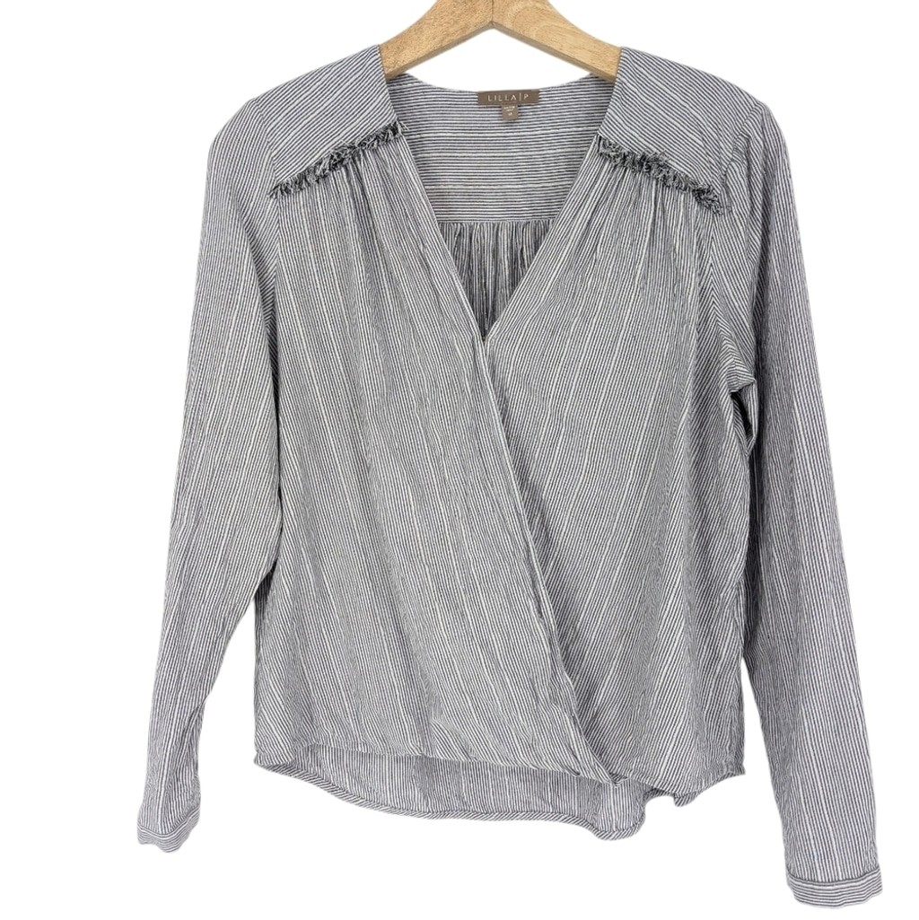 Lilla P Gray Metallic Sparkle Surplice Blouse Cotton SZ Medium