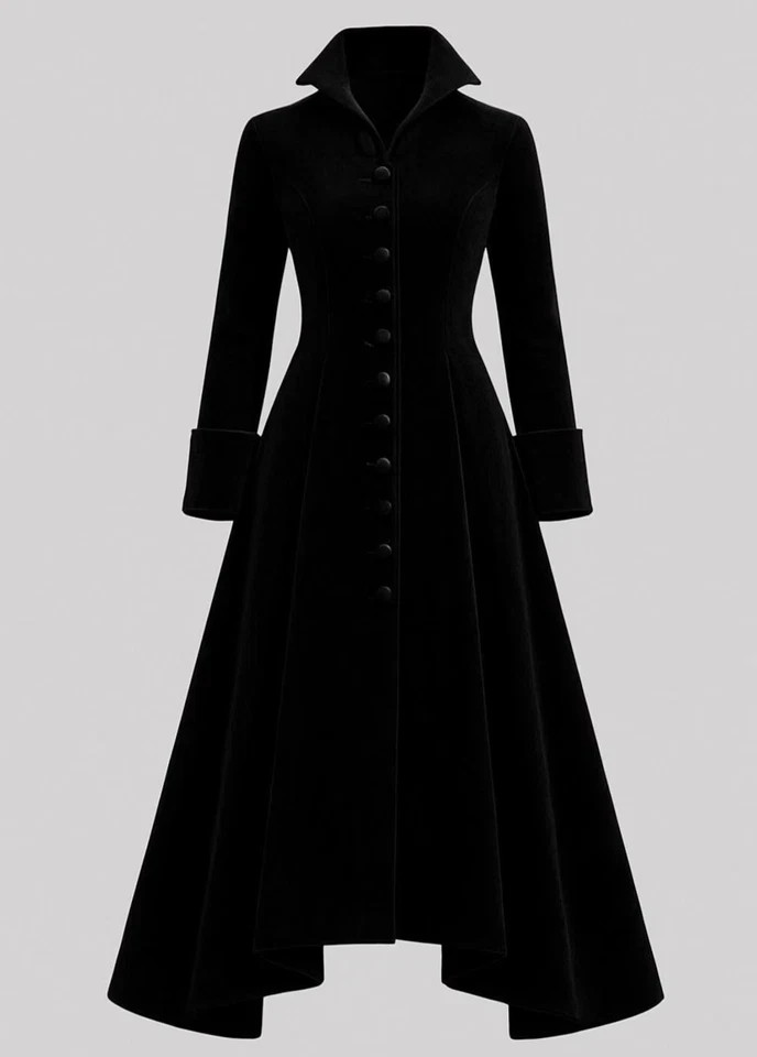 Women Black Aristocrat Velvet Gothic Victorian Steampunk Long Coat Punk Coat