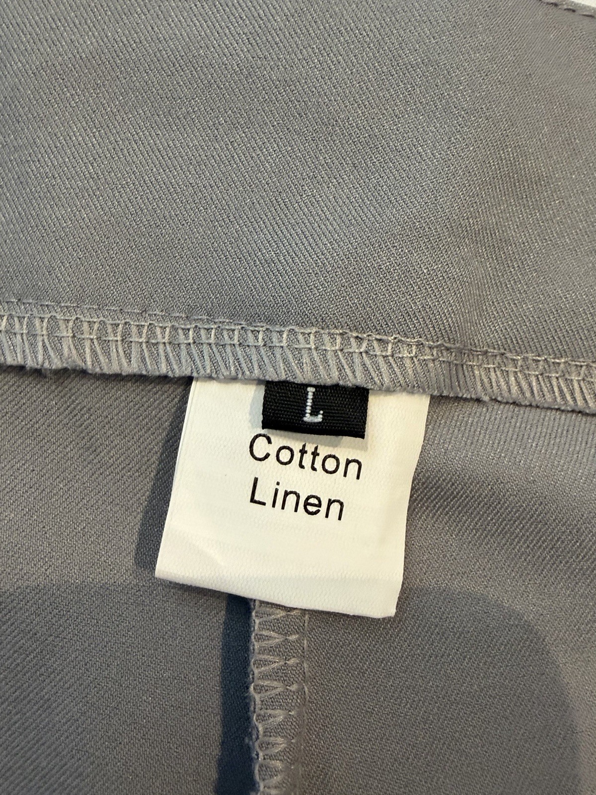 Men’s Generic Size L, Cotton Linen Lightweight Slacks, Grey, 36×32 Inseam