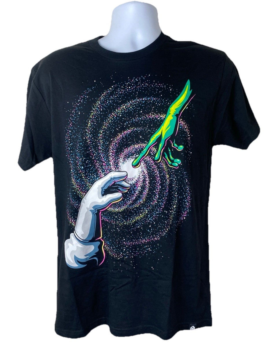 Into The AM Graphic Black Tee Mens Size Medium Hand Touchin Alien Astronaut NWOT