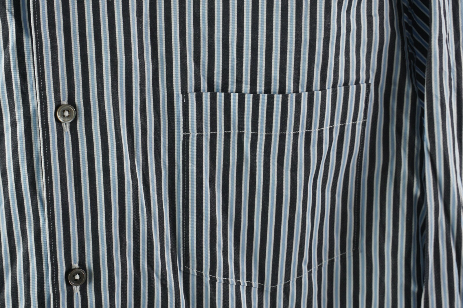 Ermenegildo Zegna Mens Large Long Sleeve Blue Black Stripe Twill Button Up Shirt