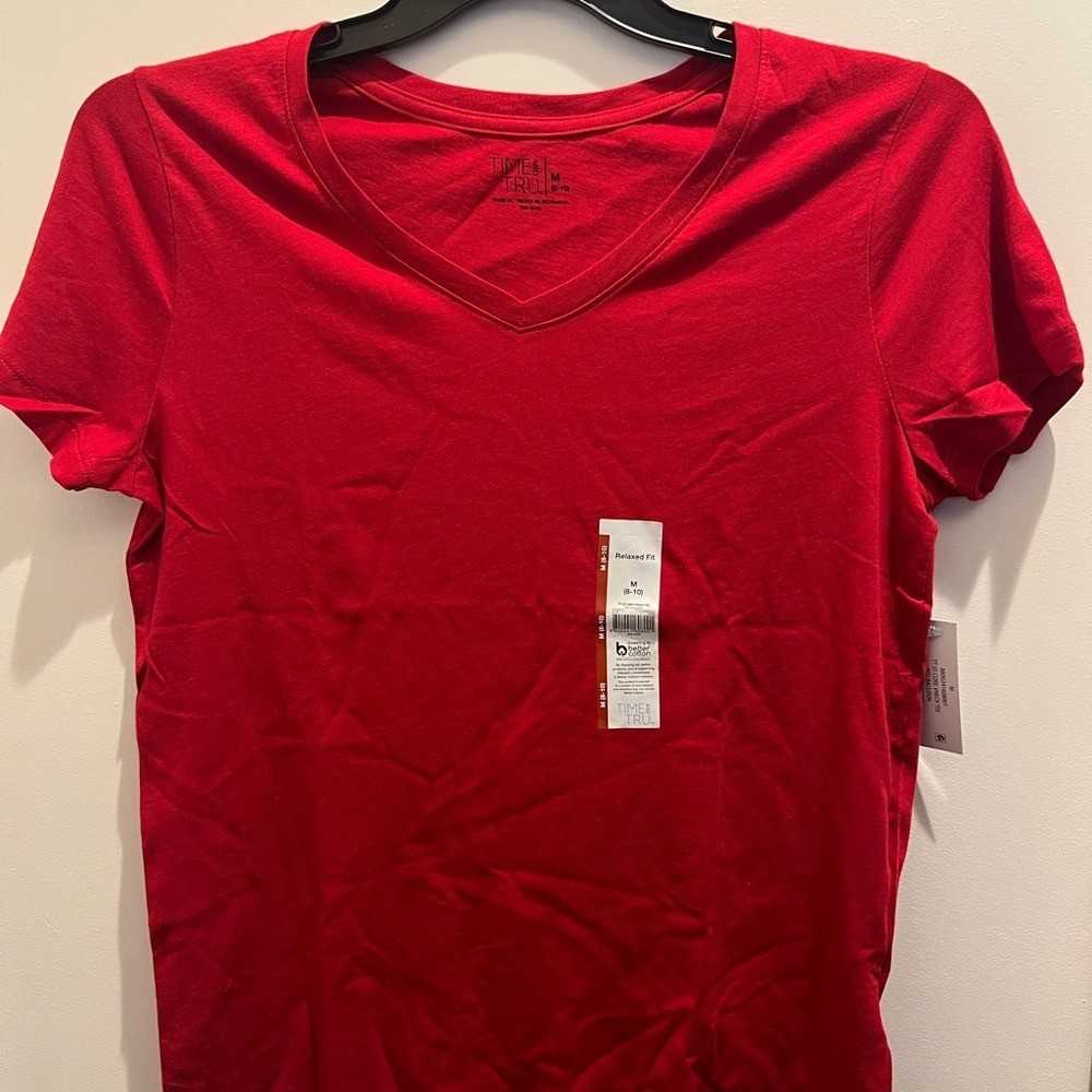 Time and Tru Women’s Cotton V-Neck Tee with Short Sleeves, Size M ( 8-10 )