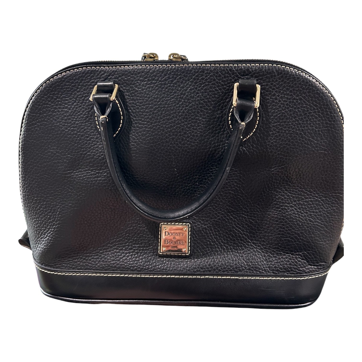 Dooney & Bourke Black Dome Satchel Top Handle Zip Bag Gold Colored Hardware