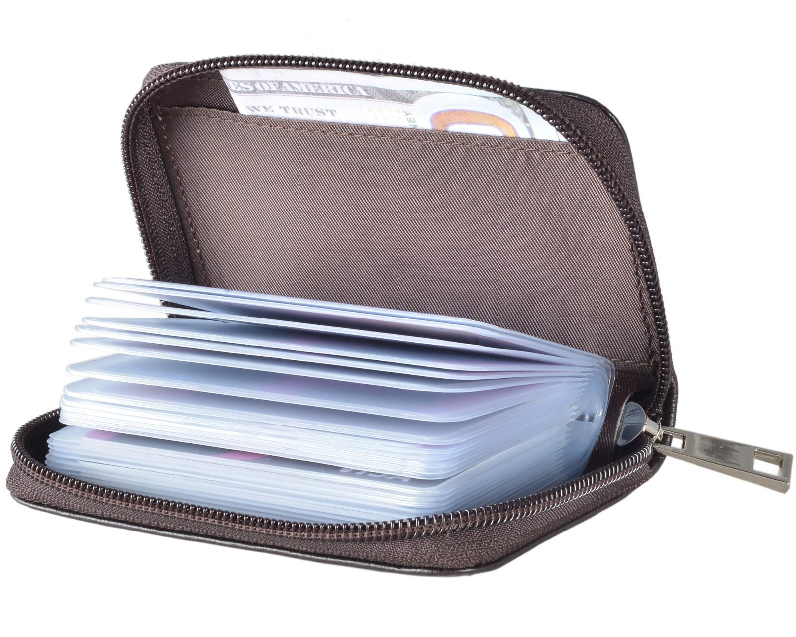 Premium Leather Zipper Wallet – 26 Card Slots, Compact Credit Card Holder