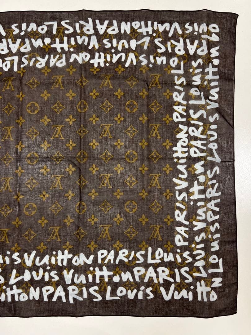 LOUIS VUITTON First Generation Graffiti Scarf Brown White 56cm 22in New Unisex