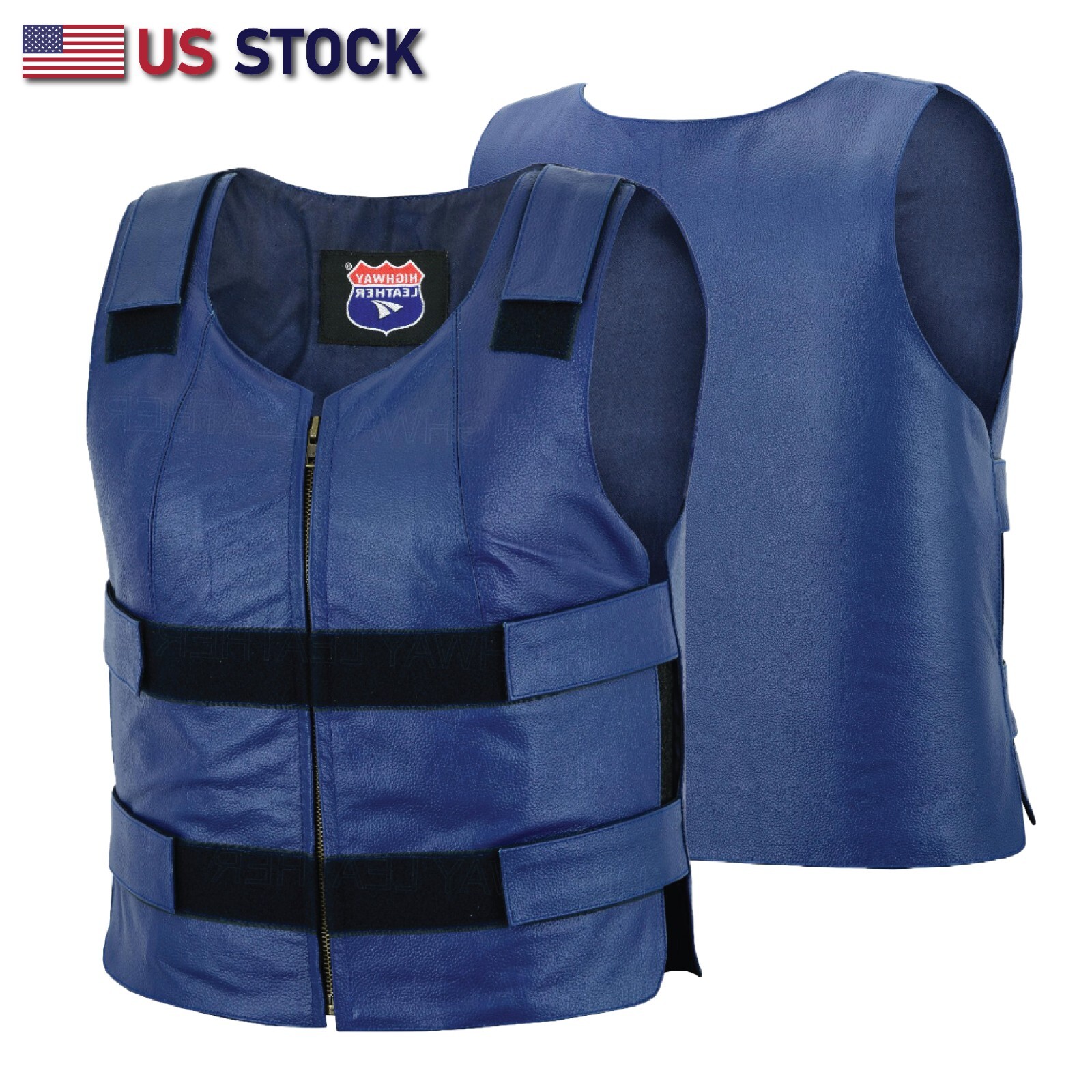 Blue Women Bullet Proof style Leather Motorcycle Vest for bikers Club Tactical