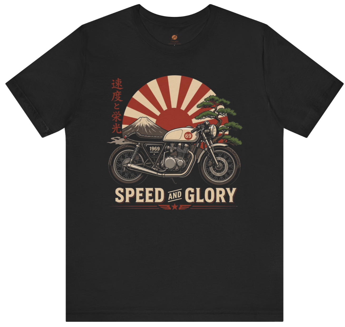 Vintage Japanese Cafe Racer Motorcycle T Shirt Retro Speed and Glory Biker Tee