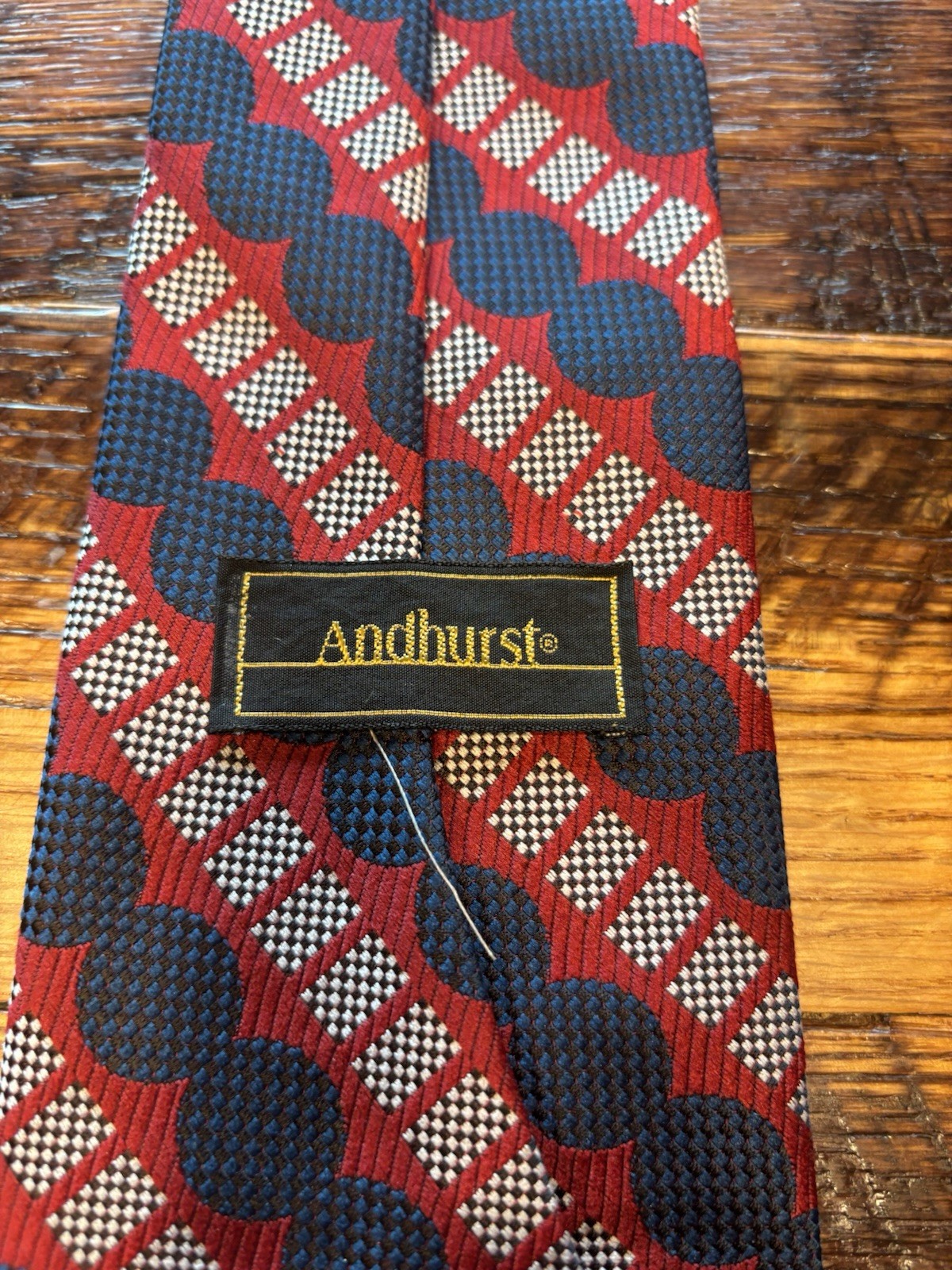 Andhurst Men’s Red Blue White Geometric Silk Woven Tie Pointed w/ Logo