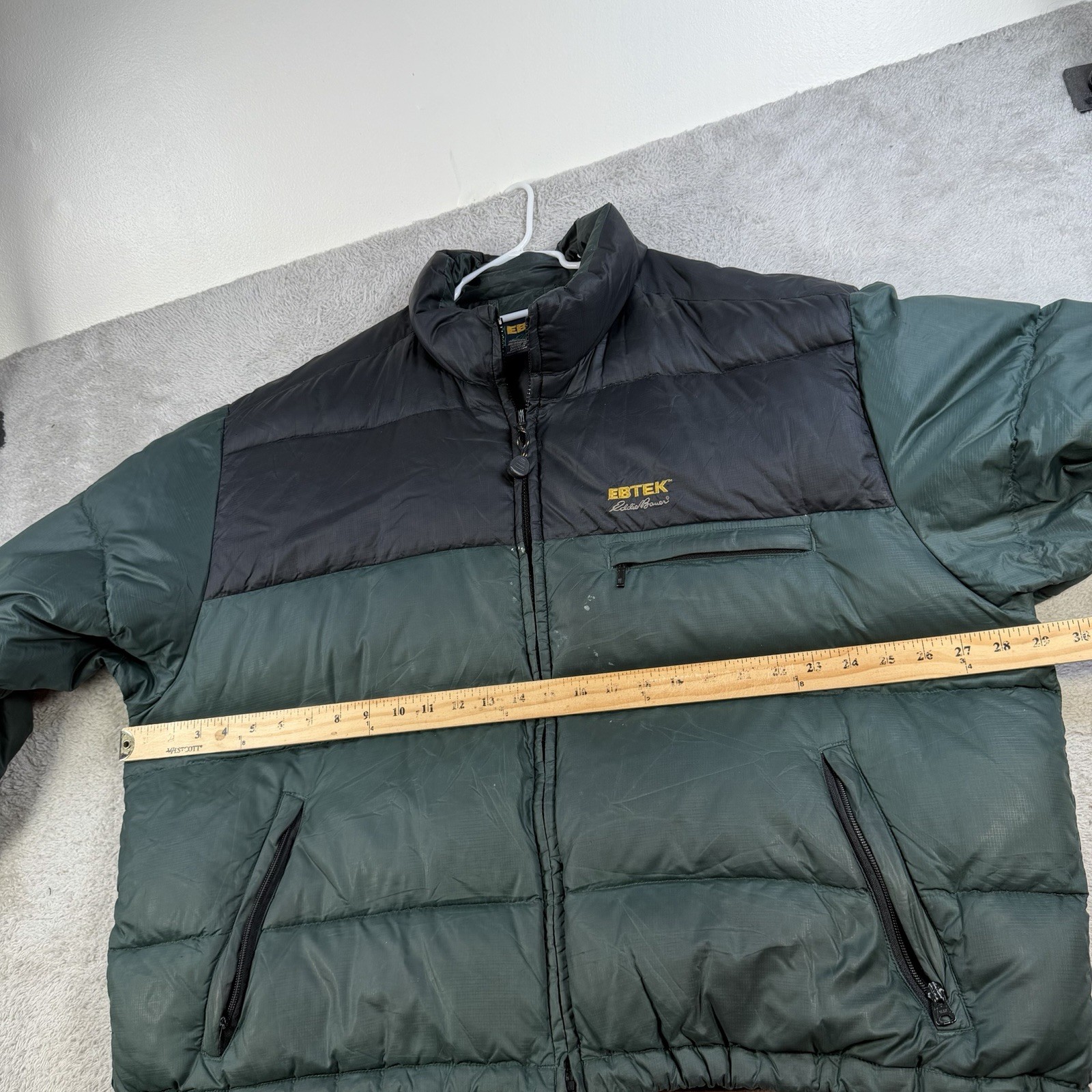 Eddie Bauer Jacket Mens 2XL Green Goose Down Puffer Full Zip Pocket EBTek
