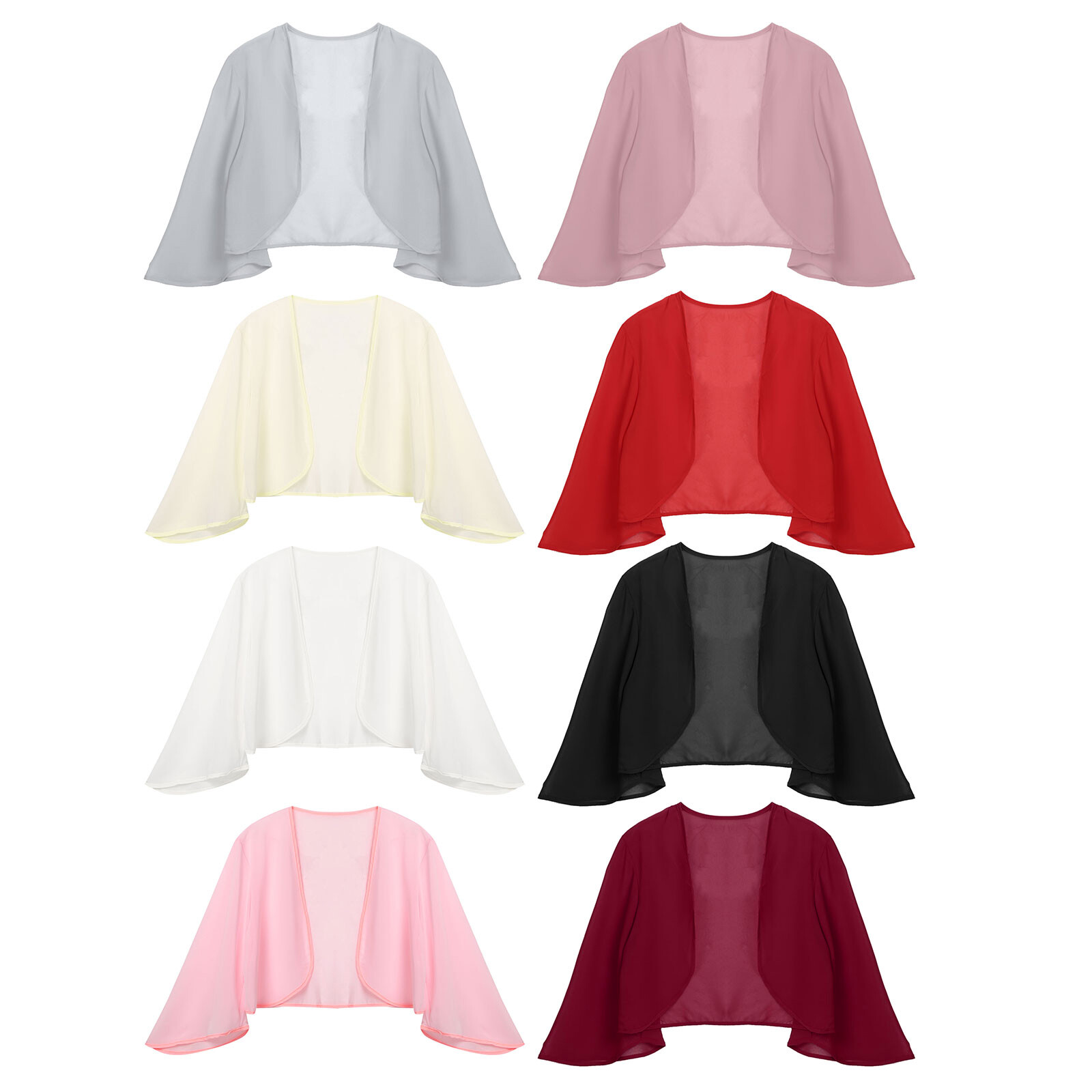 US Women’s 3/4 Sleeve Shrugs Cropped Cardigan Chiffon Bolero Open Front Jacket