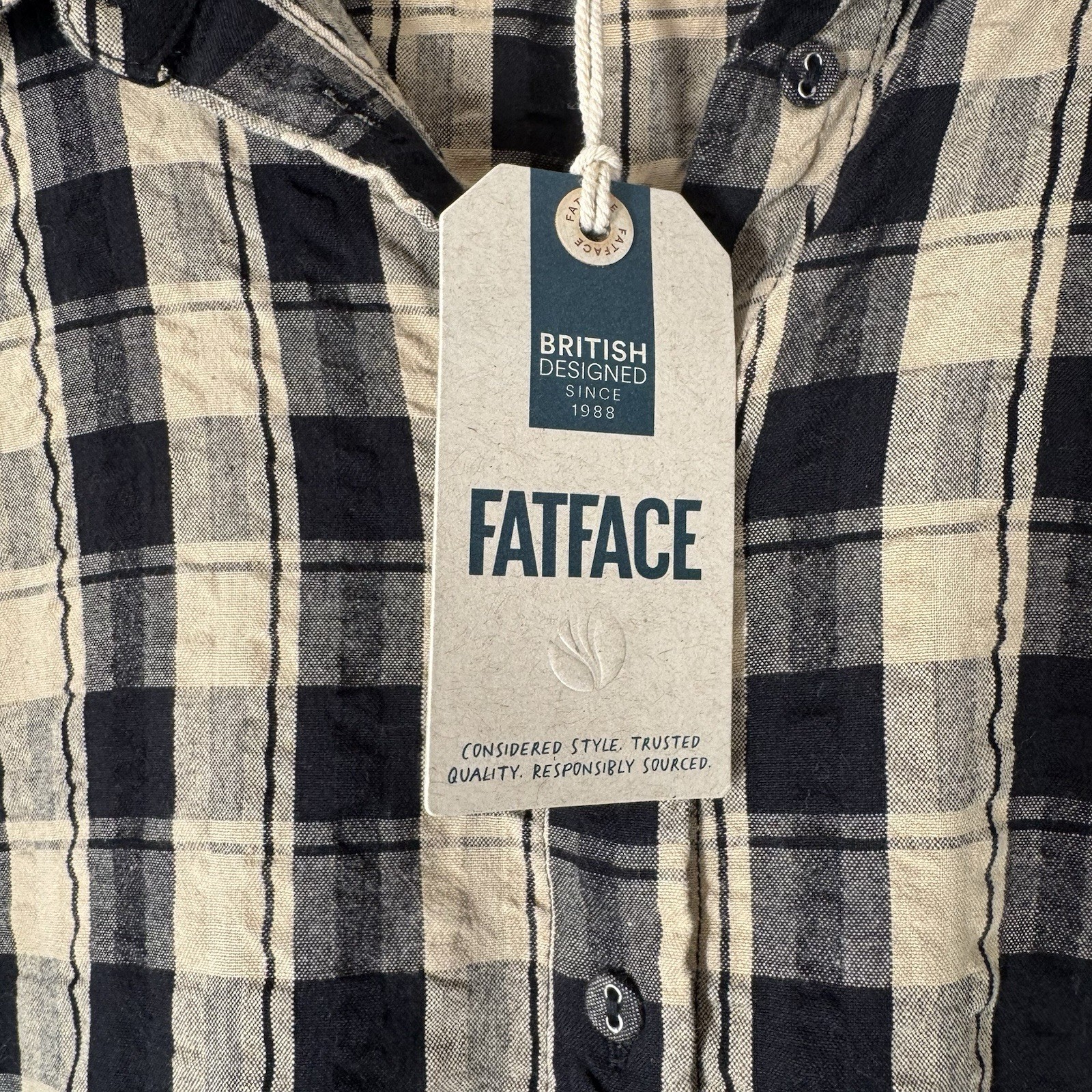 FatFace Midi Dress UK 14 Ally check shirt Beige Black collared boho RRP £69