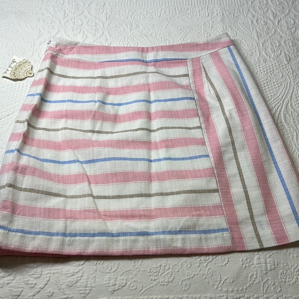 Altar’d State nwt pink blue white stripe hemp/cotton blend lined skirt sz med