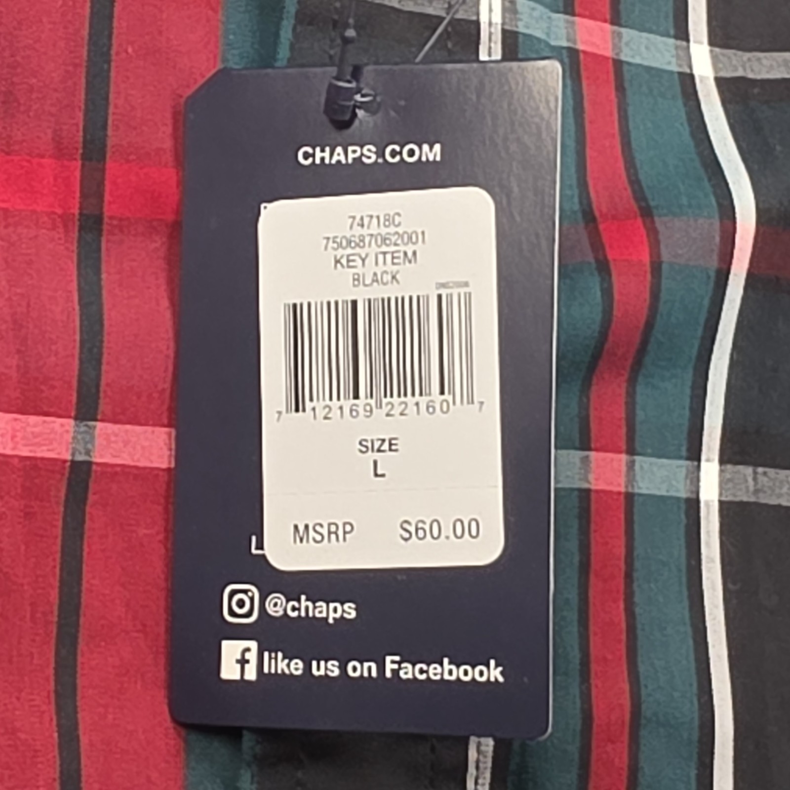 Chaps Men’s Large Plaid Stretch Button Down Shirt Easy Care Long Sleeve NWT