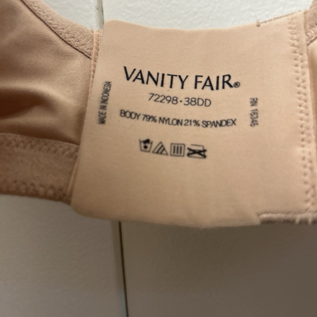 Vanity Fair Beauty Back 38DD Beige Floral Wireless Full Coverage T-Shirt Bra