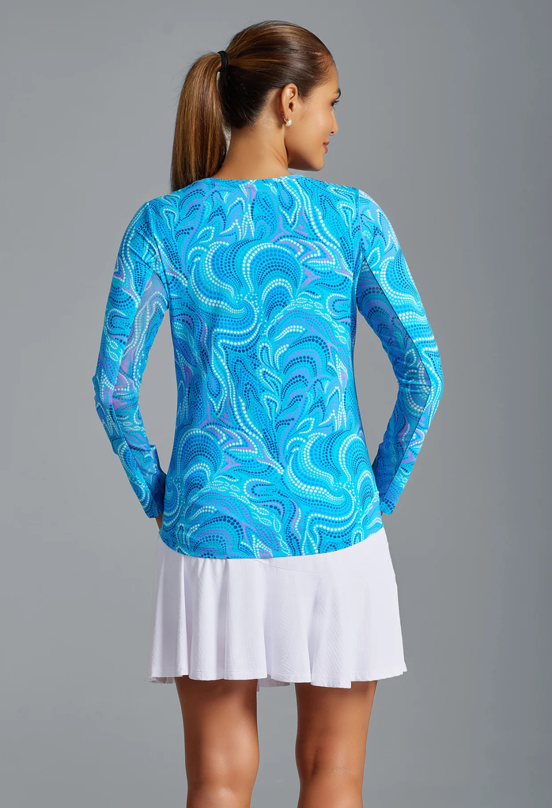 IBKUL Crew Neck Top Size S M L XL XXL Rebecca Turquoise Long Sleeve Golf Tennis