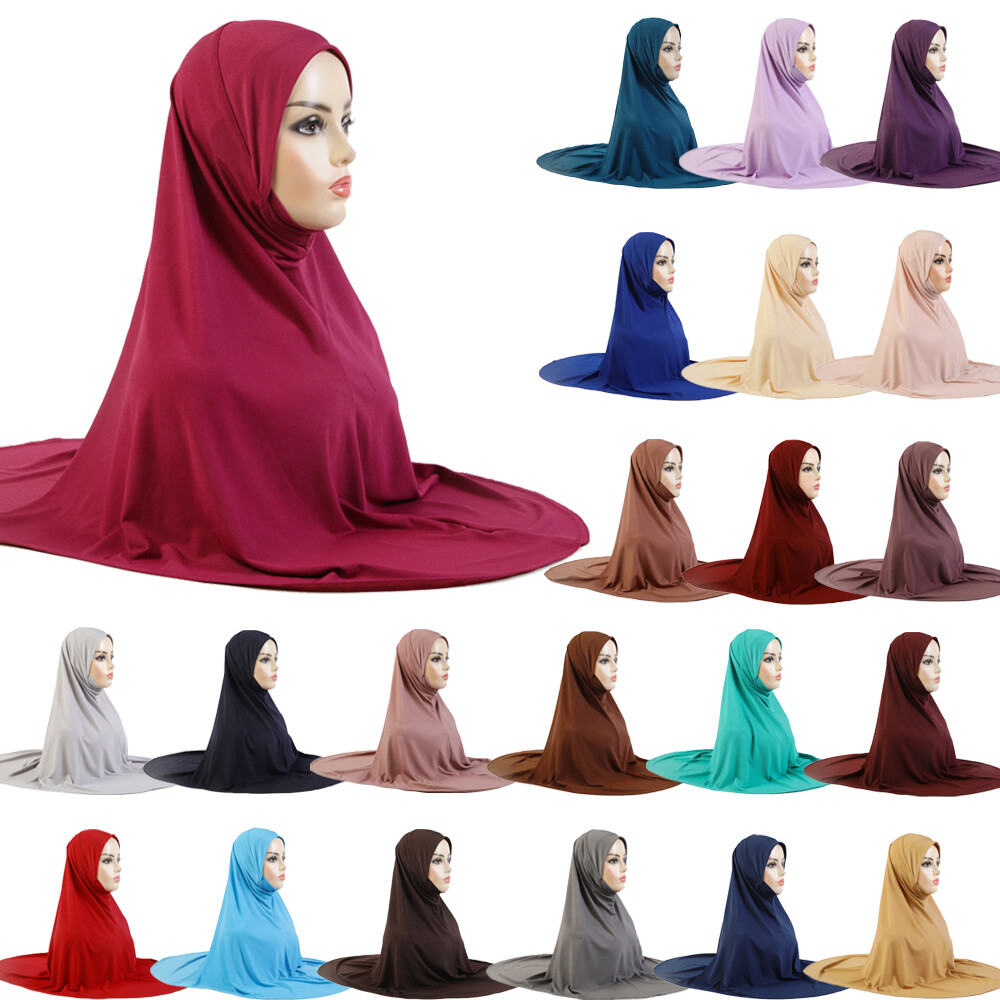 One Piece Full Coverage Long Head Scarf Wrap Solid Color Women Shawl