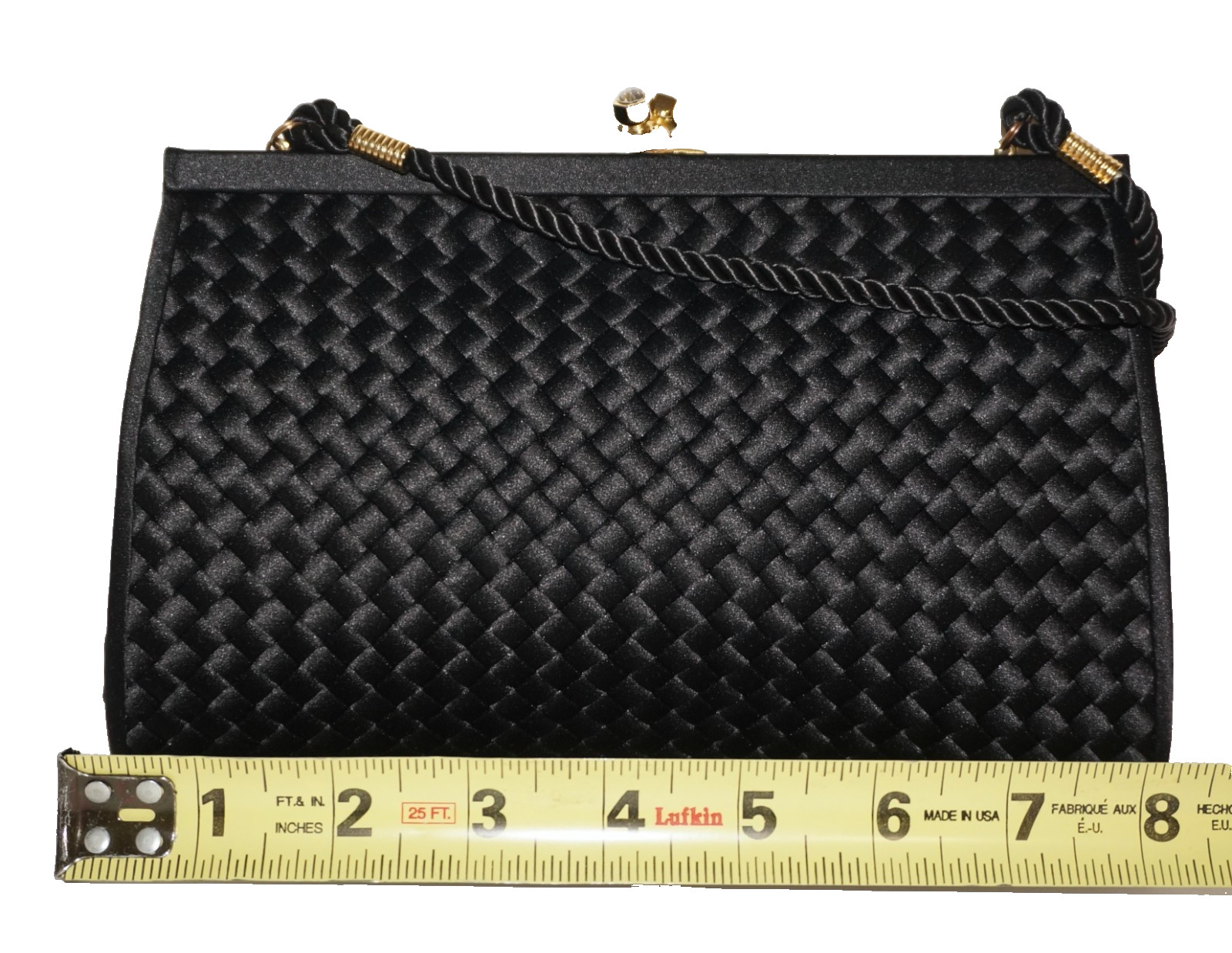 FRANCHI Small Black Woven Satin Ribbon Clutch Shoulder Bag 6×8