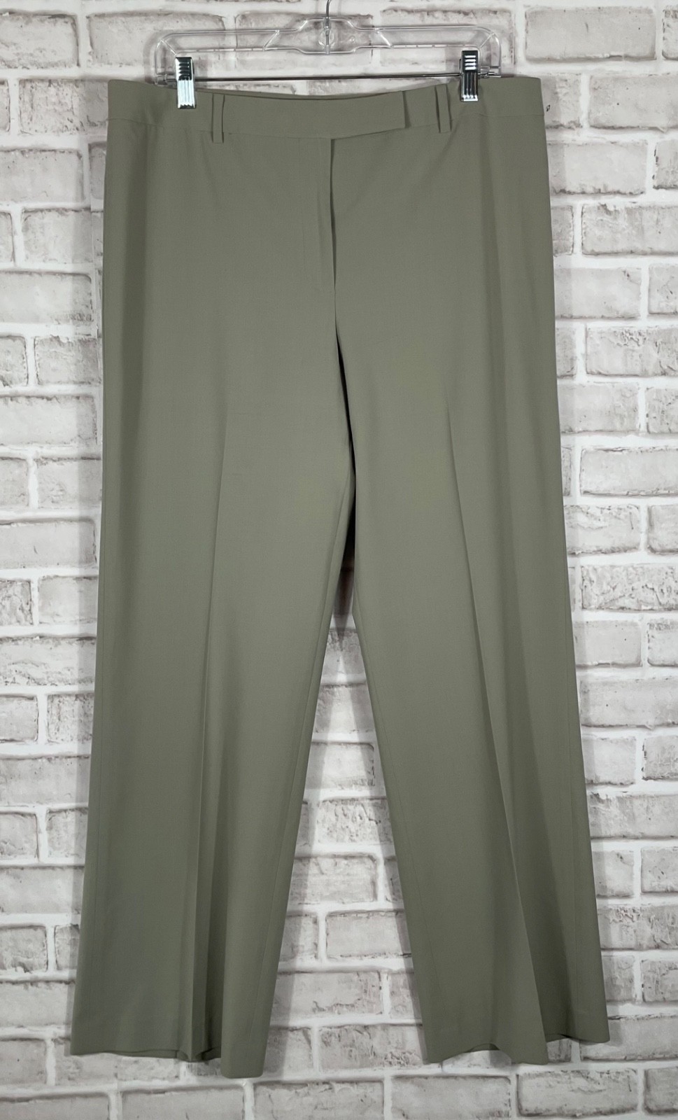 Ann Taylor Dress Pants Womens Sz 14 Khaki Stretch Zip Up Wide Leg Career