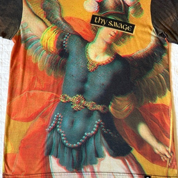 Into The AM Angel Art Graphic Print T-Shirt Black Sleeve Sz L