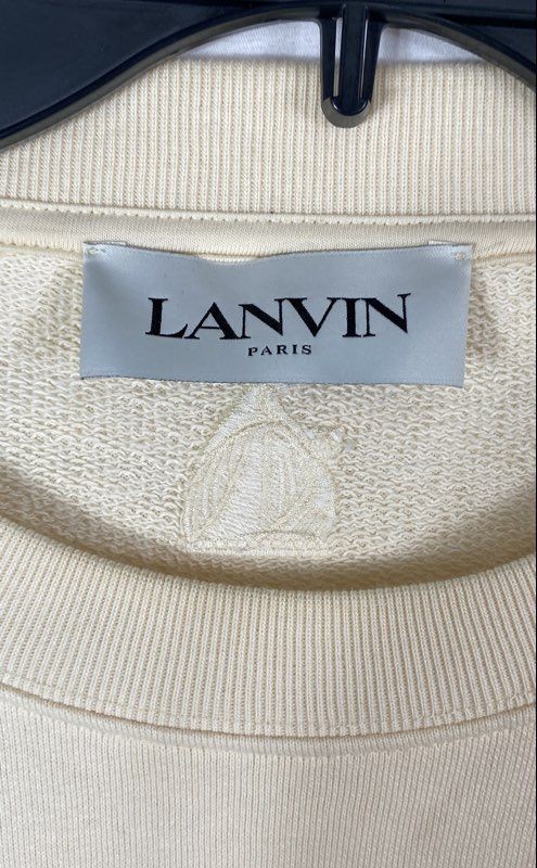 Lanvin Men’s Cream Embroidered Logo Crewneck Sweatshirt Italy Size M