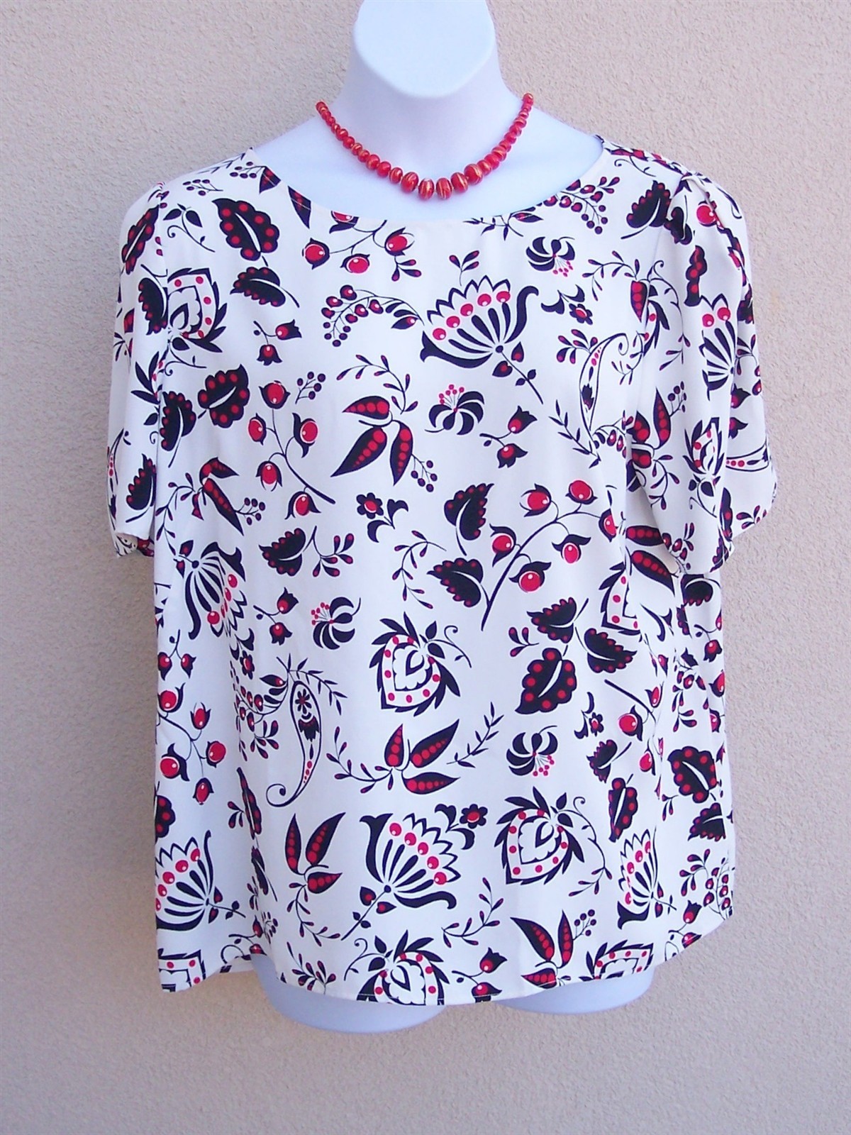 Talbots Plus NEW $90 Red Black White top plus size 2x cherry berry blouse shirt