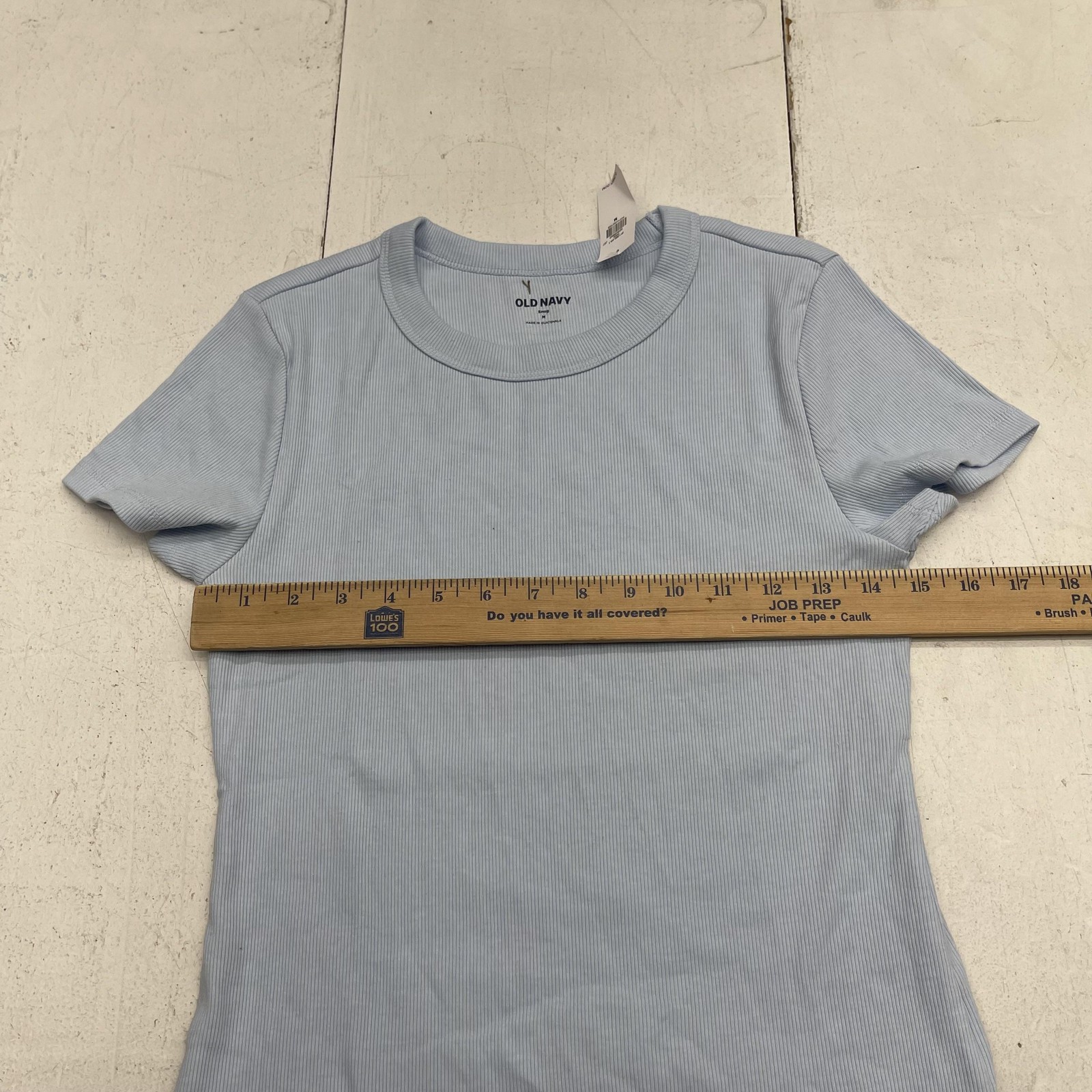 Old Navy Shirt Womens Medium Blue Crew Neck Short Sleeve Ribbed Snug Fit Top