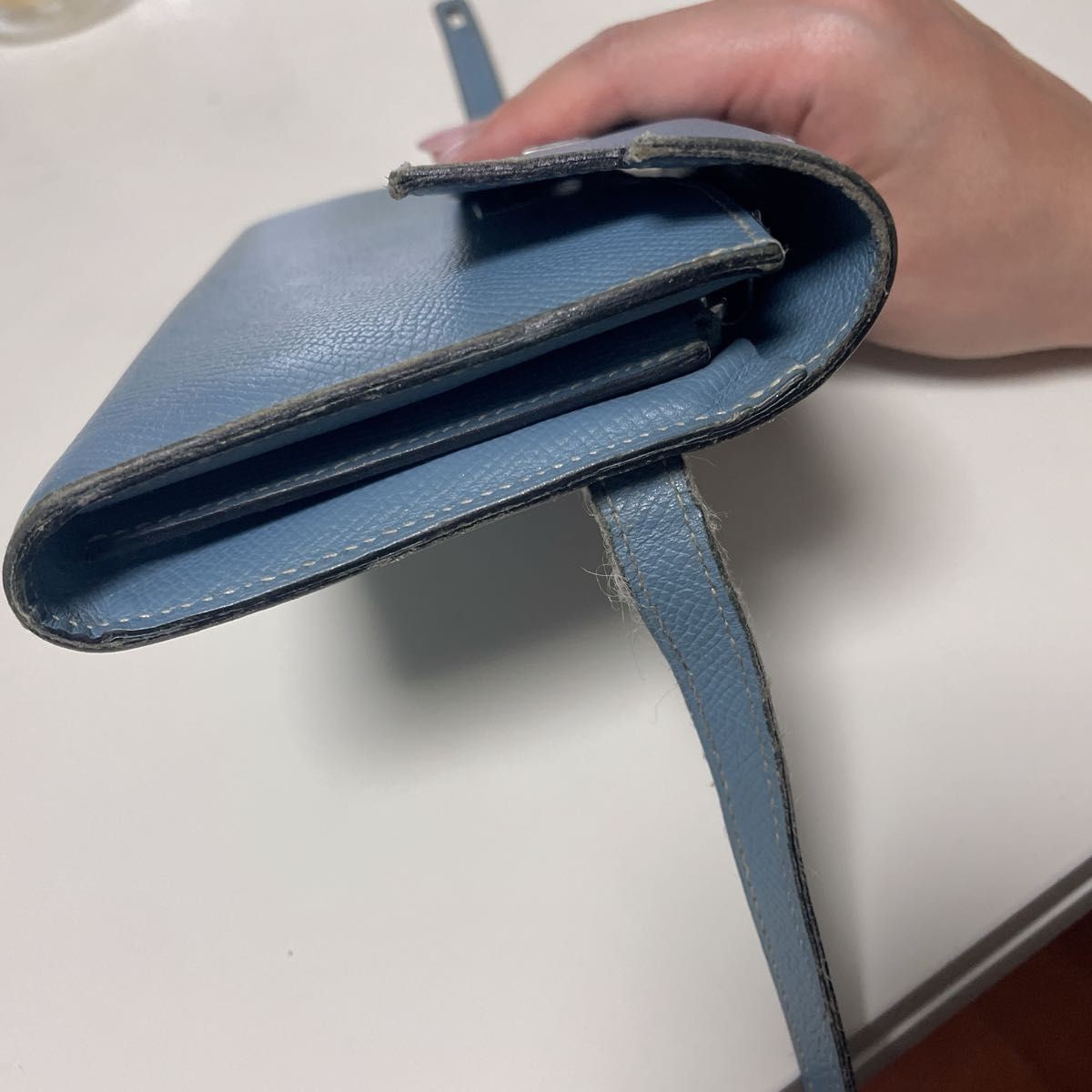 HERMES Paris Kelly Long Wallet Blue Jean Silver Folding Authentic Turn Lock
