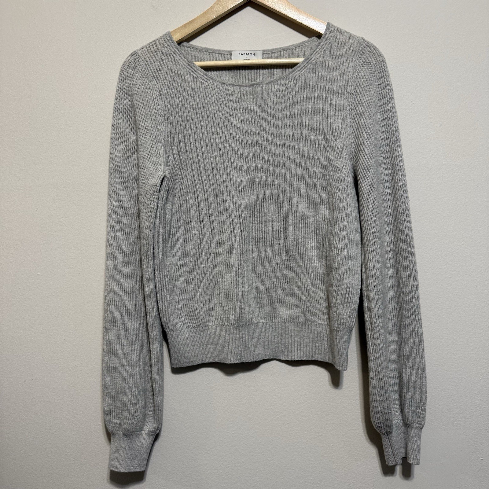 Babaton Women’s Ribbed Knit Pullover Sweater Wool Viscose Linen Nylon Gray S