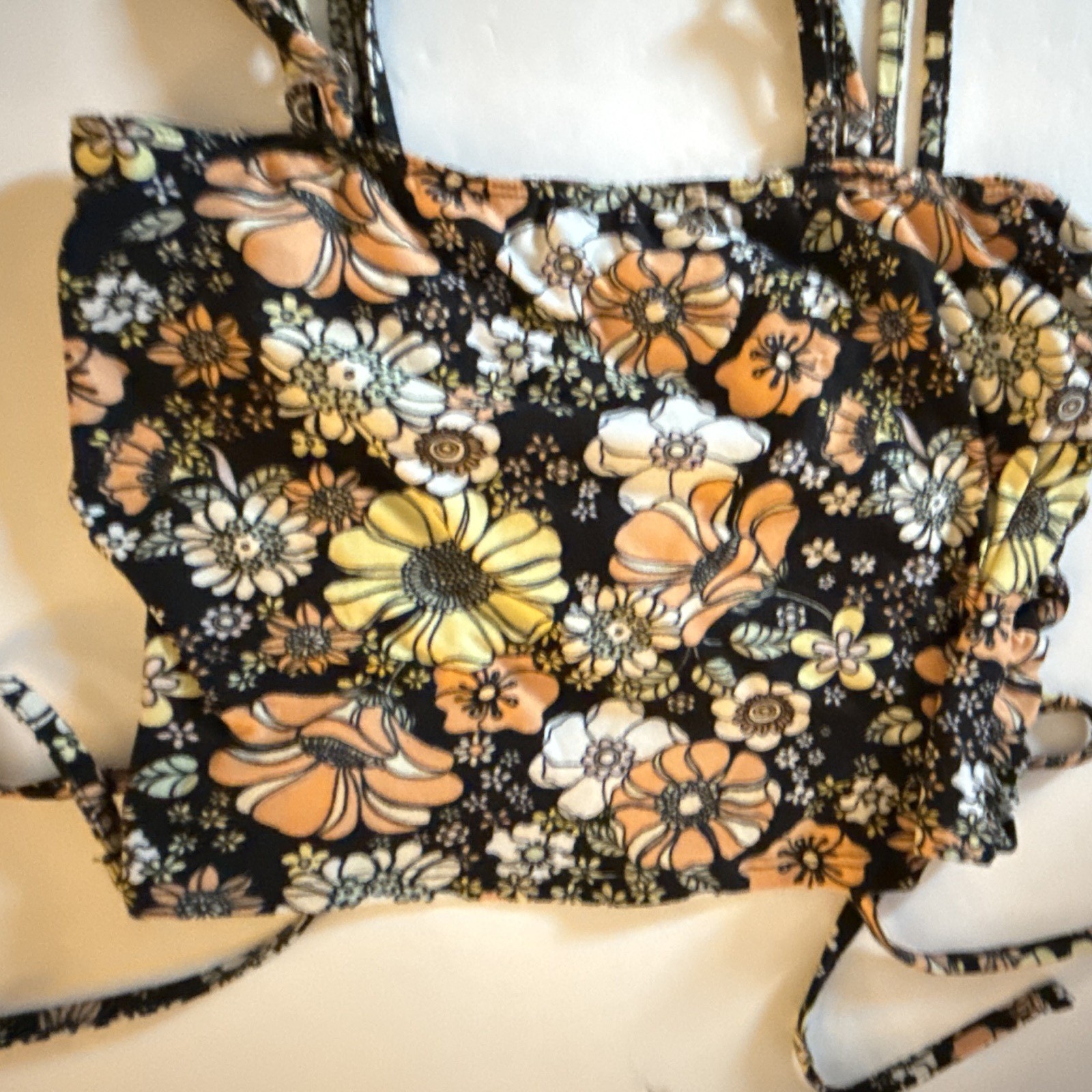 Almost Famous Floral Ruched Cropped Top Square Neck Size XL Adjustable Straps