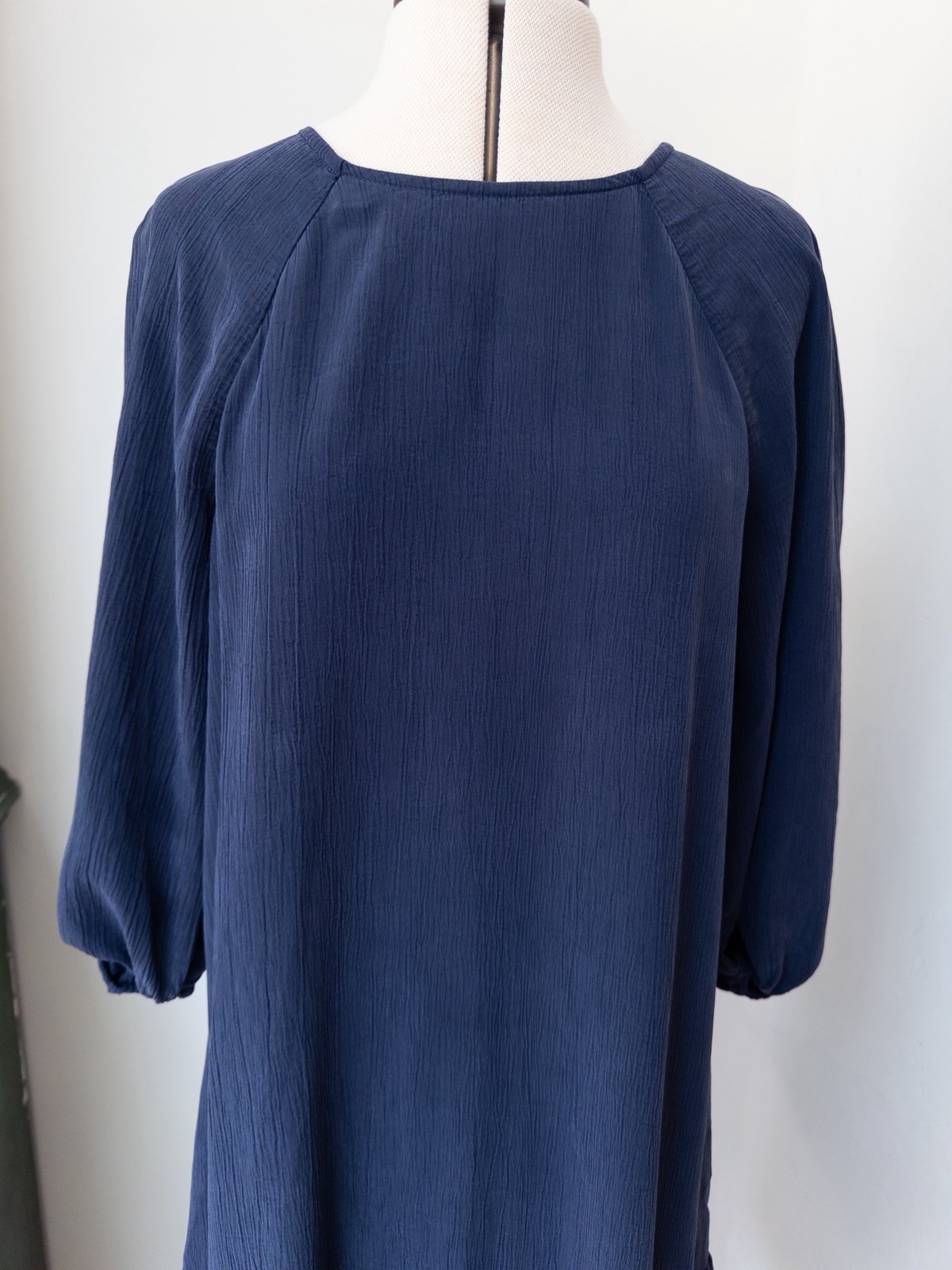 Oliver Bonas Modal Navy floaty Smock Midi Dress UK 10 Ruffle Hem 3/4 Sleeve