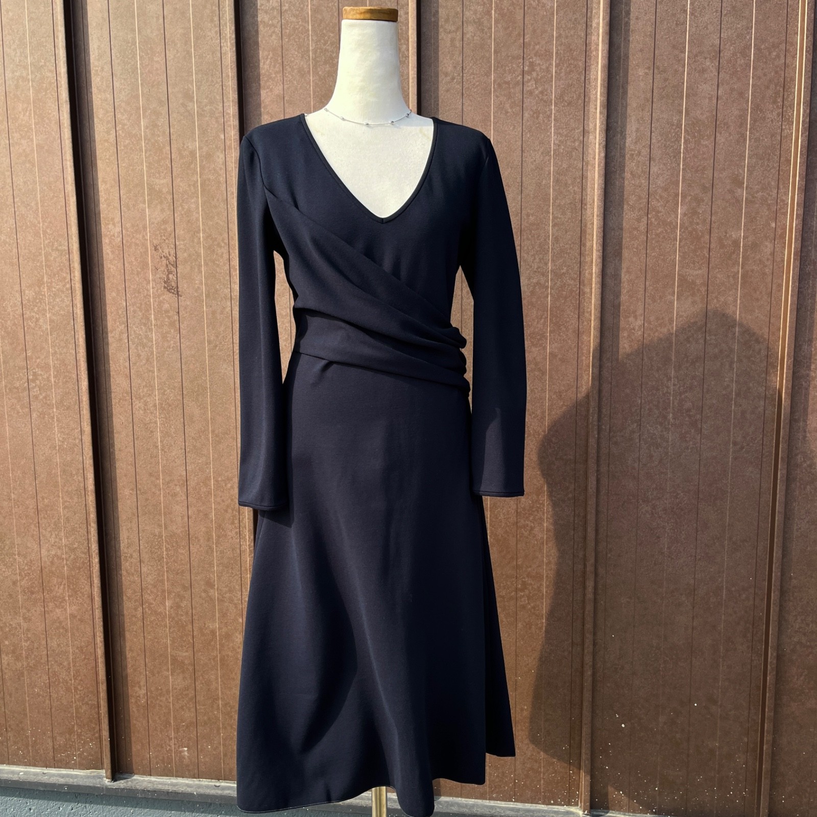 Giorgio Armani Black Draped Midi Dress Made in Italy IT44