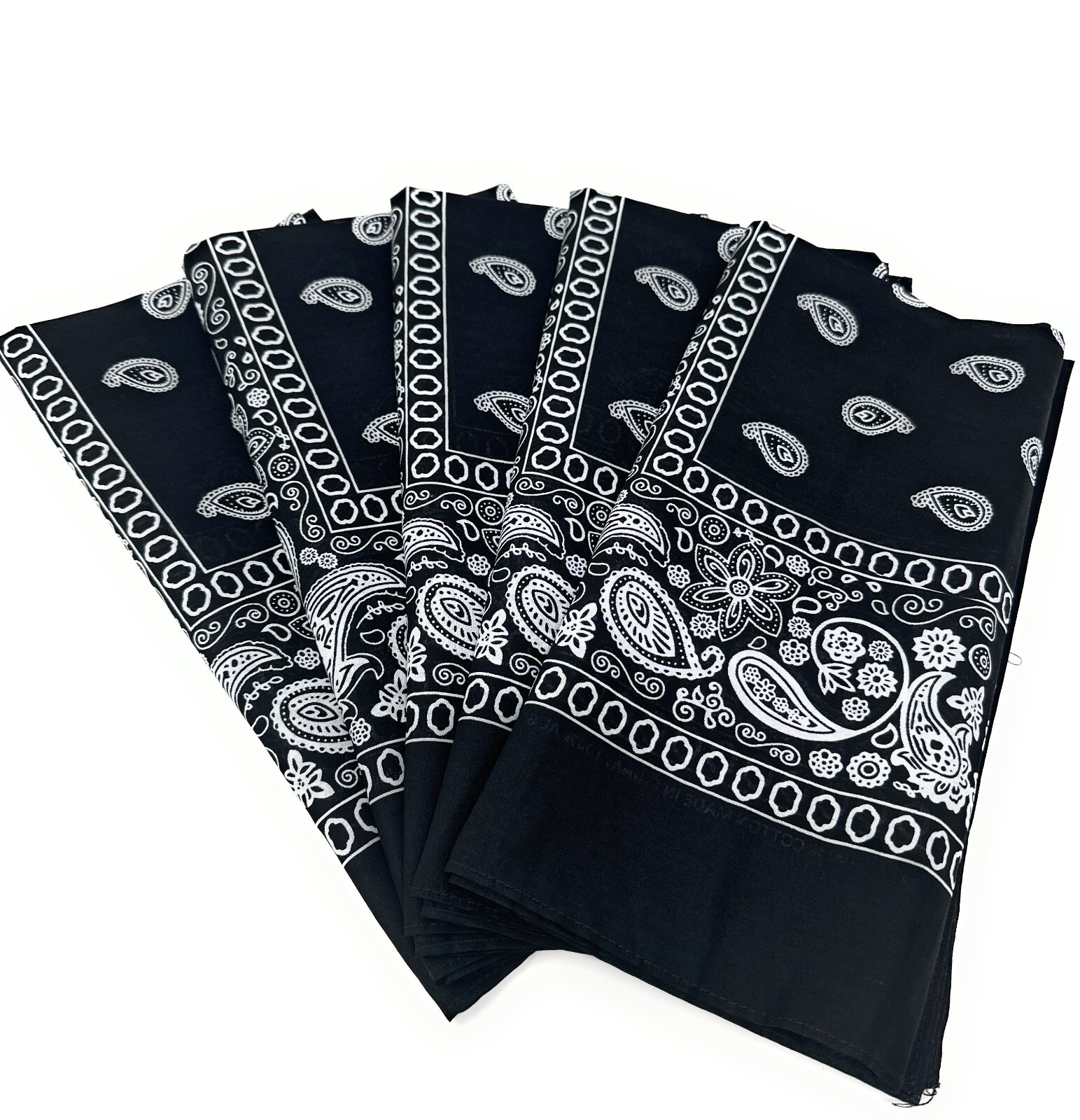 Pack of 5 X Large Bandana Paisley Cotton Printed Bandana – 27 x 27 inches Black.