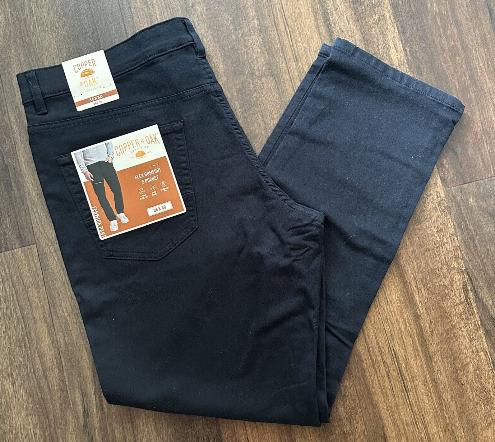 Copper & Oak NWT Men’s 36×30 Fenwick Flex-Comfort 5-Pocket Pants Black NWT $65
