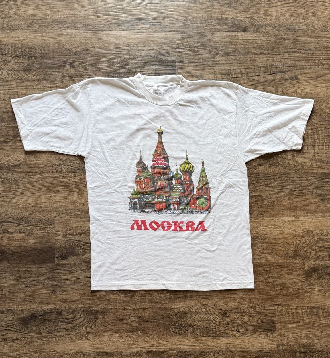 Vintage 90s Moscow Russia Tourist Shirt St. Basil’s Cathedral Cyrillic Adult XL