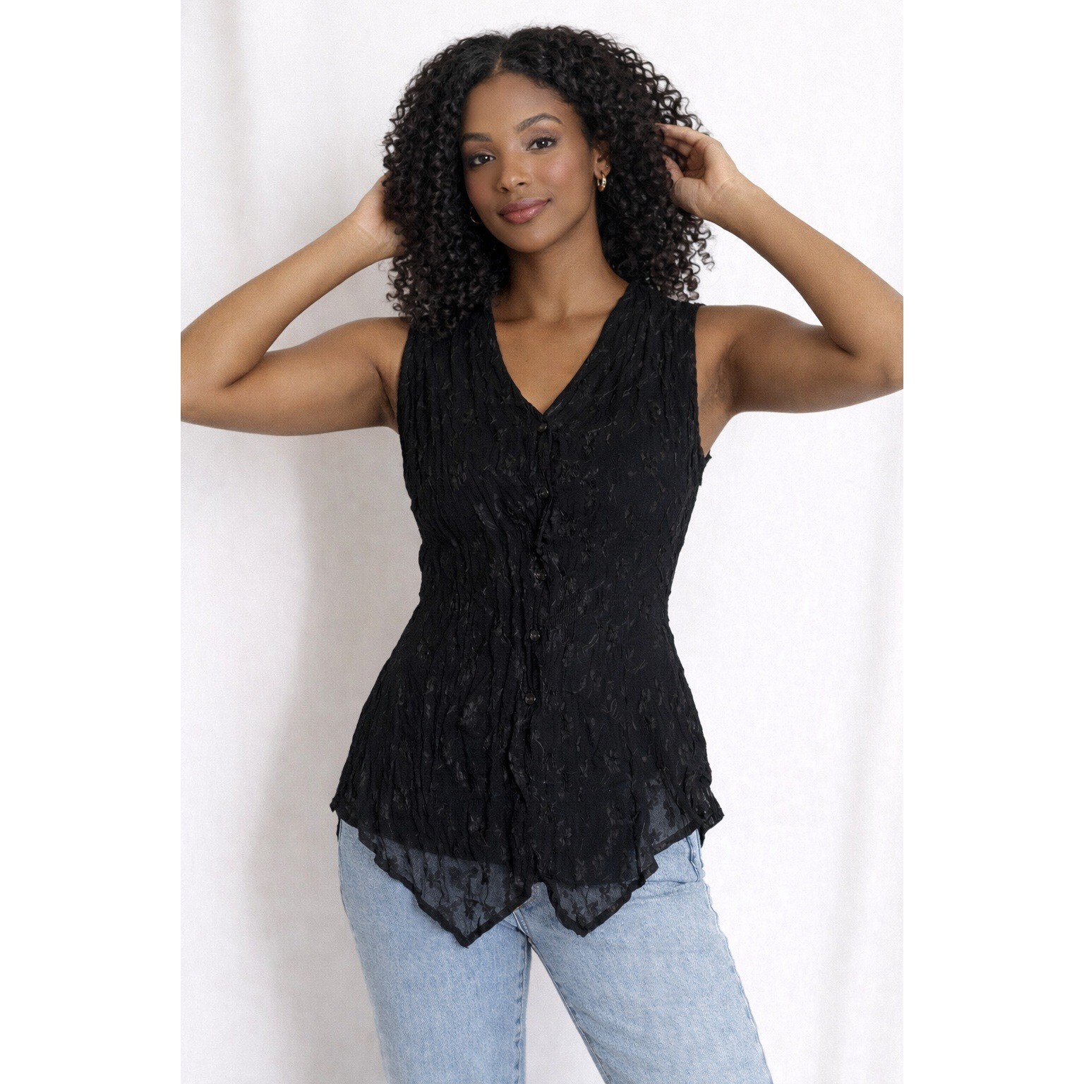 Awesome- Chic Black Lace Floral Women’s Wrap Button Up Blouse Size L