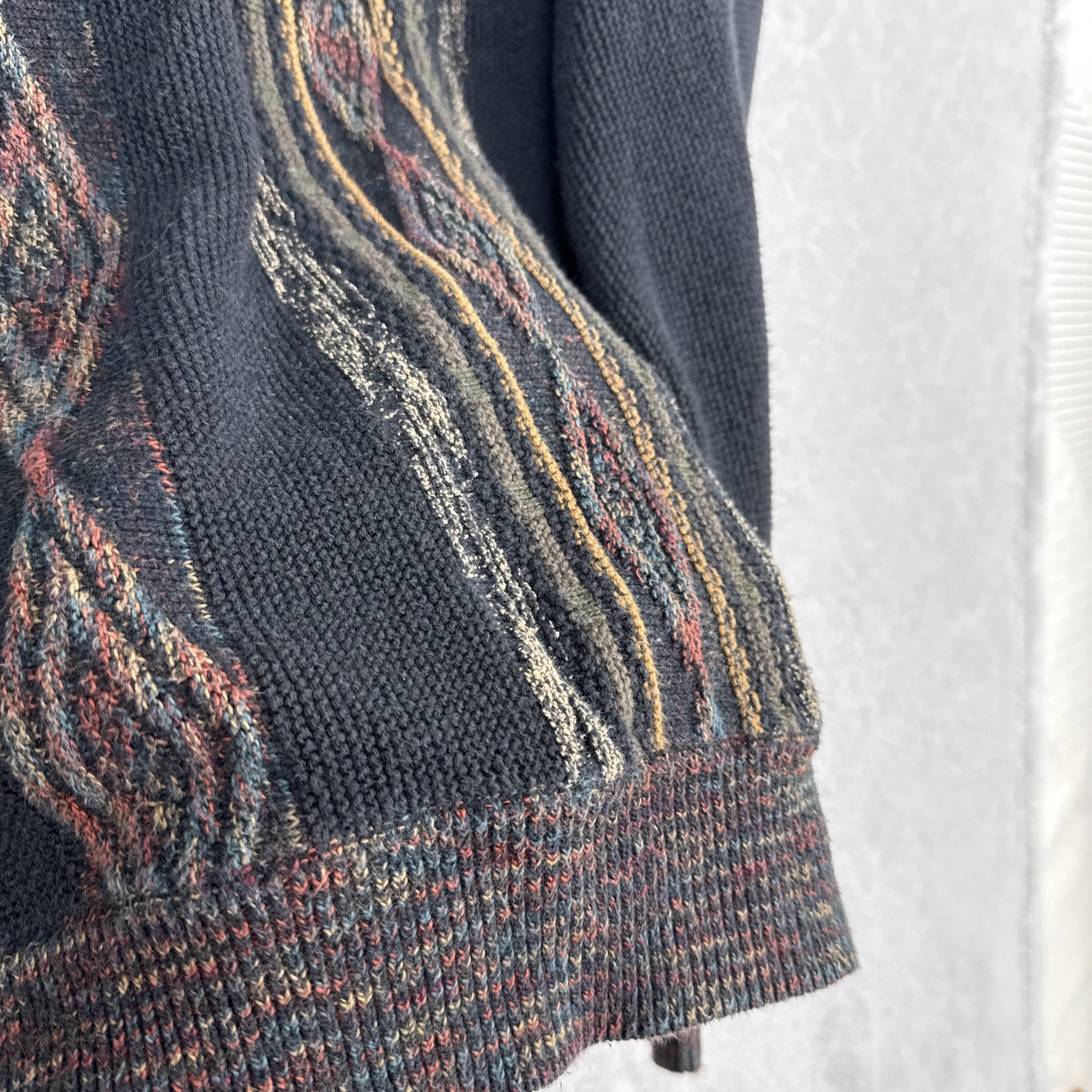Vtg 3D Knit Crewneck Sweater Mens L Geometric 90s 80s Hip Hop Cosby Grunge Coogi