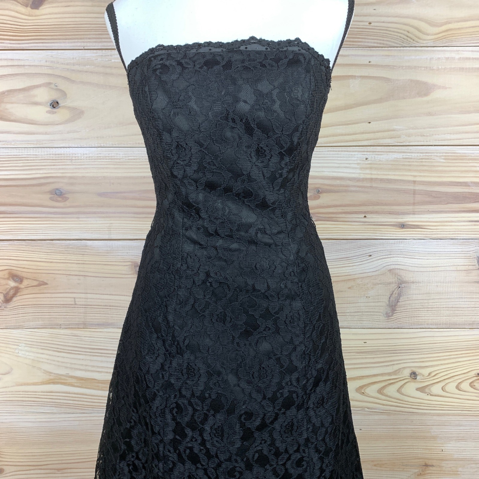 Mori Lee Dress Women 6 Black Strapless Lace Beaded Midi Formal Cocktail Classic