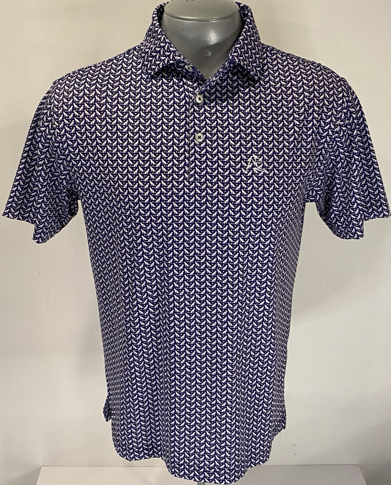 Rhoback Golf S Small Polo Shirt Purple+ All Over Dog Print Performance Mens