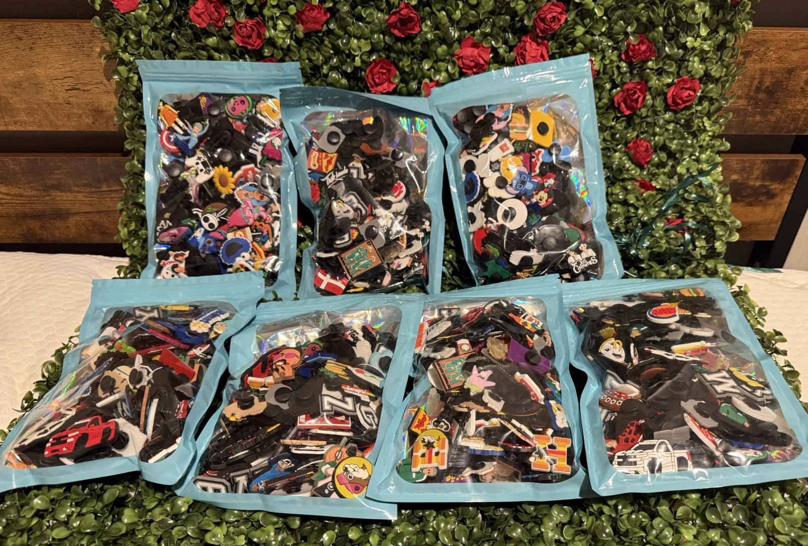Lot Of 7 Bags Of 100 Mixed PVC Shoe Charm Lot Different Charms for Croc Jibbitz