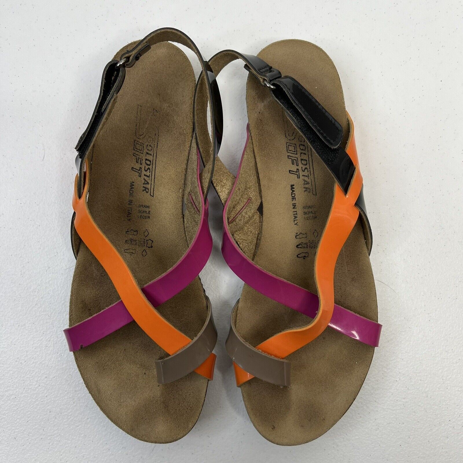 Rafting Goldstar Size 40 9.5 Sandal Soft Footbed Patent Micro Leather Strappy