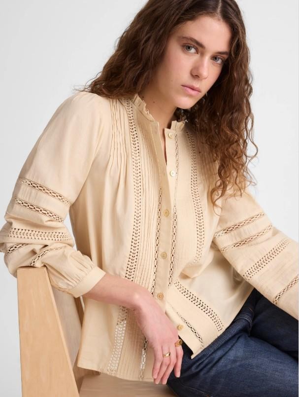 NWT Madewell Lace-Insert High-Neck Pintuck Top
