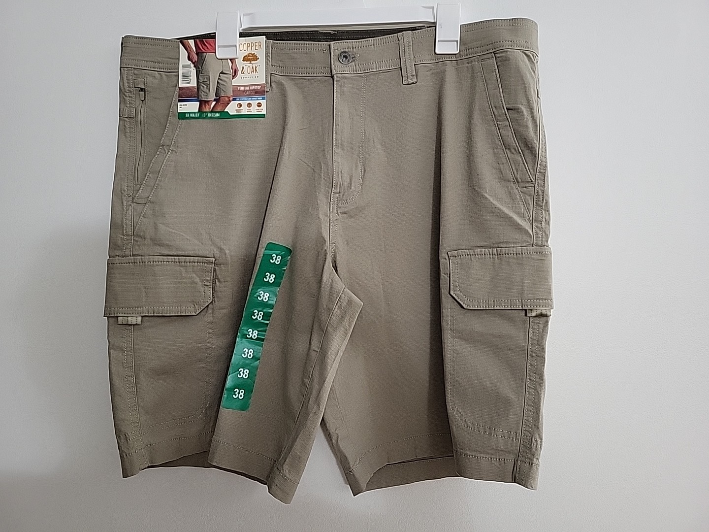 Copper And Oak Mens Venture Ripstop Cargo Shorts, Beige, 38