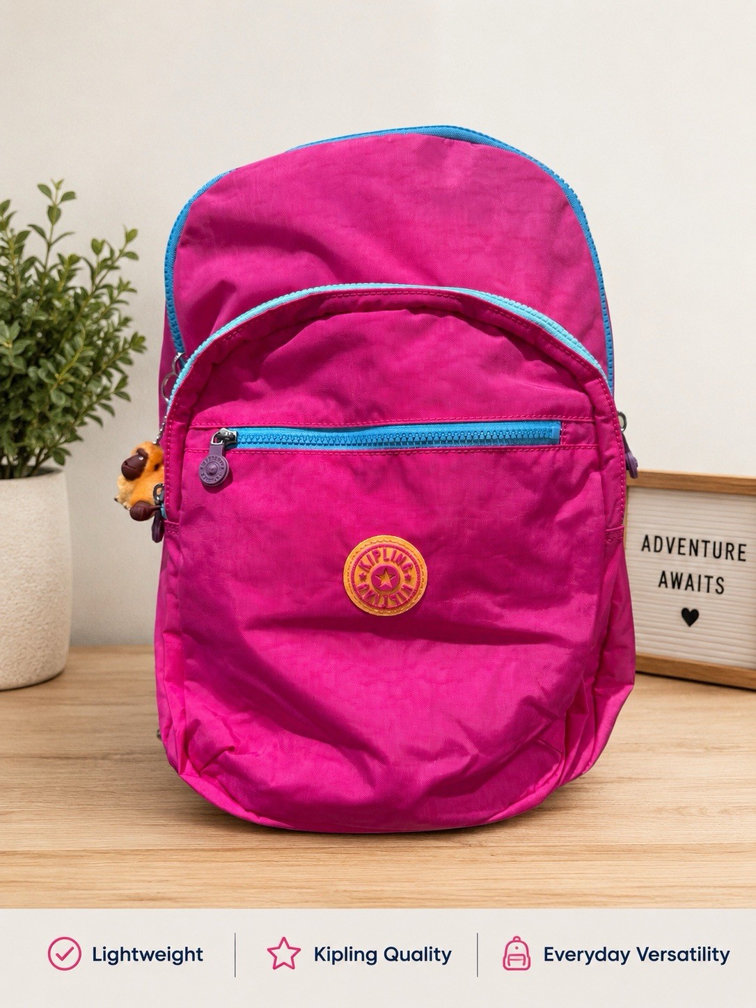 Kipling Seoul Backpack Azalea Pink Color Block NWT