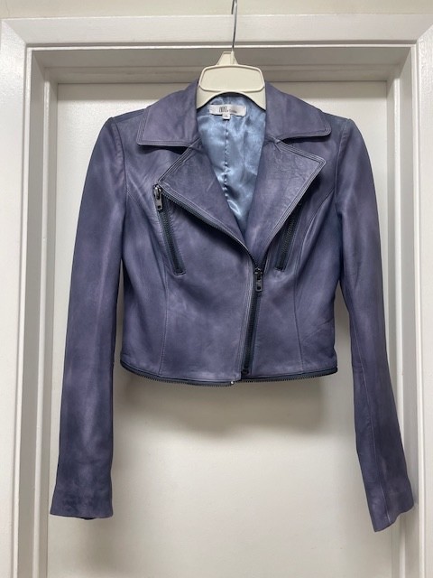 My Tribe Genuine Leather Cropped Moto Jacket Blue Purple Sz XS